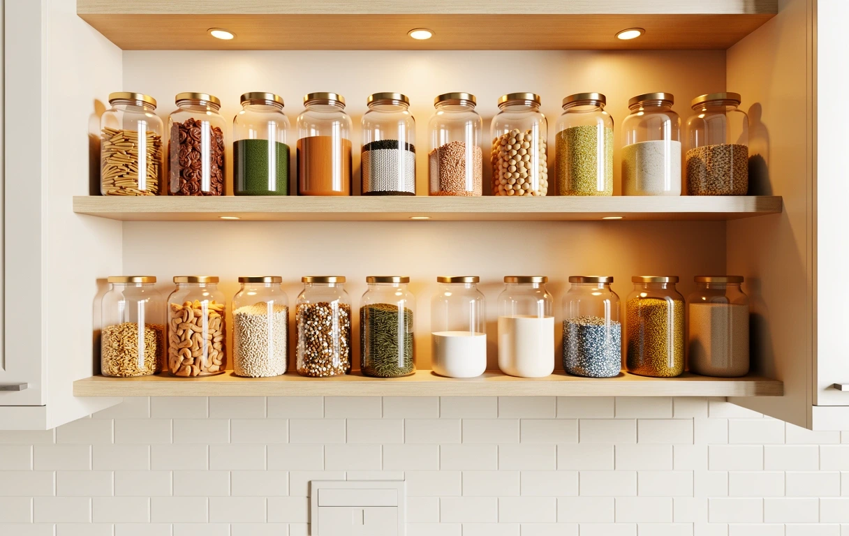 Proper glass storage for kitchen staples